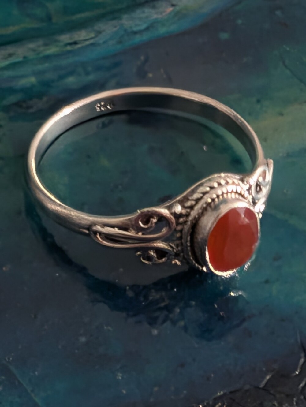 New 925 Solid Sterling Silver Ring Genuine Red Carnelian Ring Size 11 - Picture 8 of 9